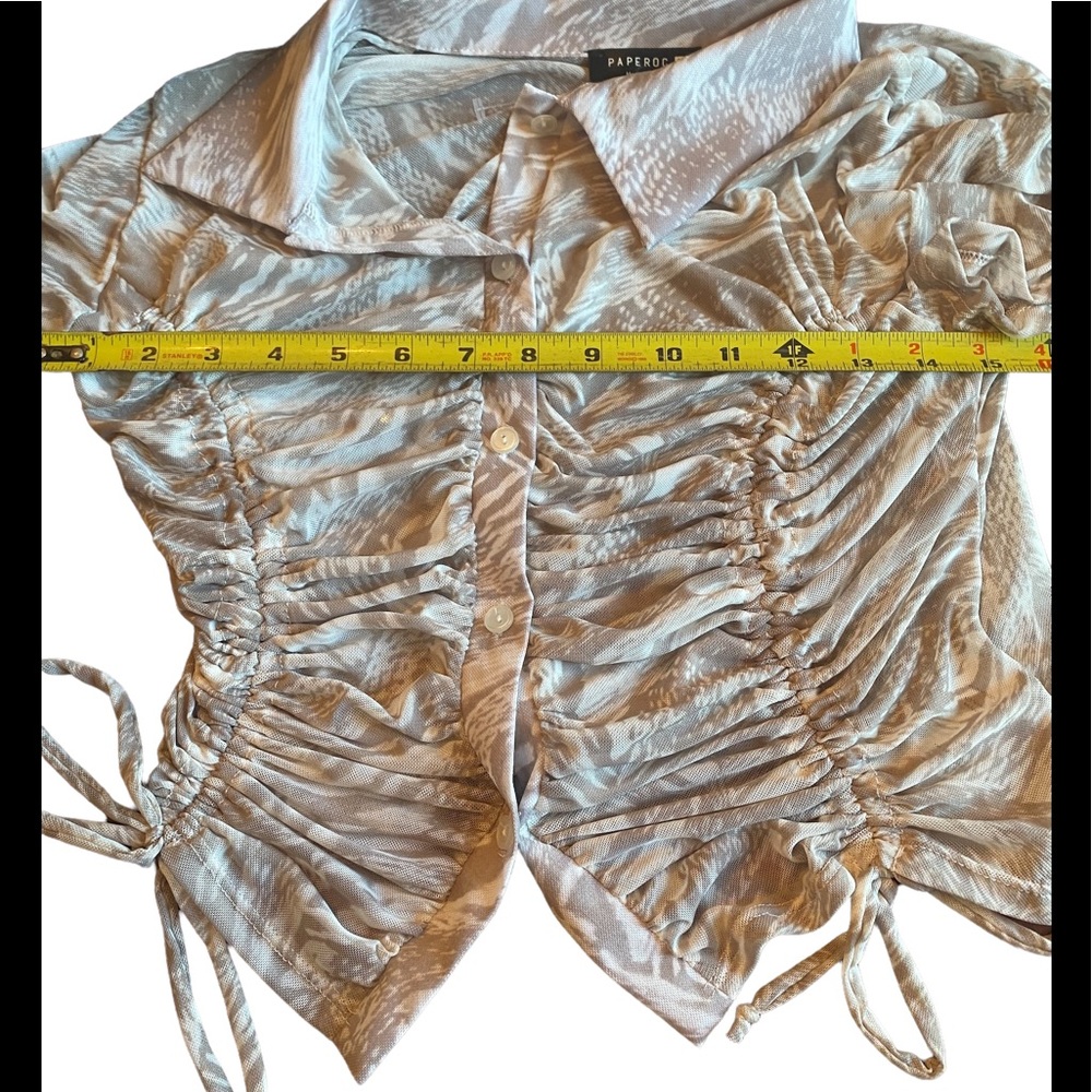 Paperoc Sheer Button Down Rouched Top - Picture 12 of 13